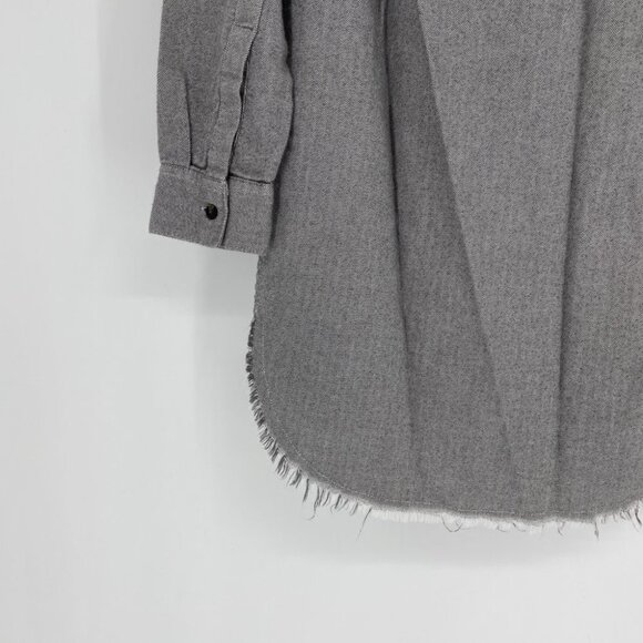 BDG Grey button down slit sides  fringe hem shirt - Picture 8 of 13